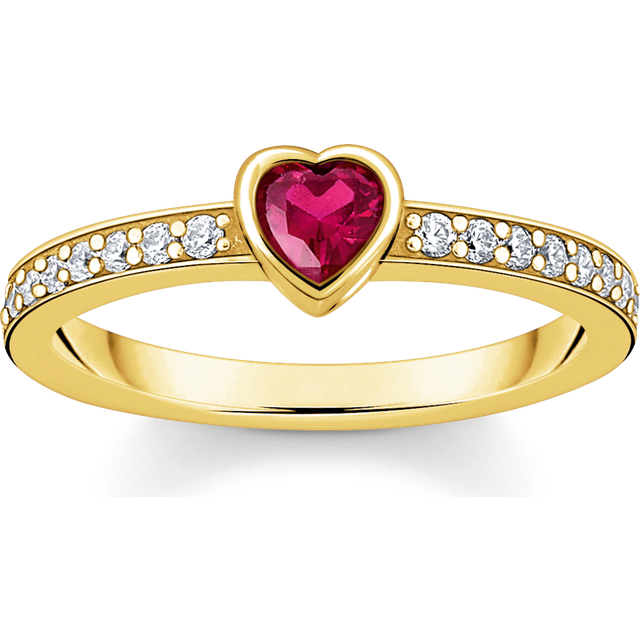 Thomas Sabo TR2448-995-10-56 Vergoldeter Solitärring mit rotem Stein + Zirkonia Damen
