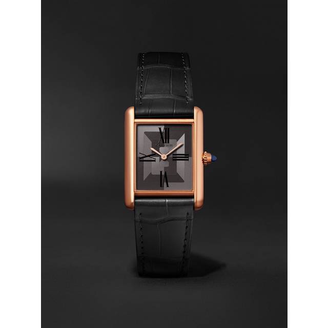 Cartier - Tank Louis Cartier Automatic 25.5mm 18-Karat Rose Gold and Alligator Watch, Ref. No. WGTA0092 - Men - Gray