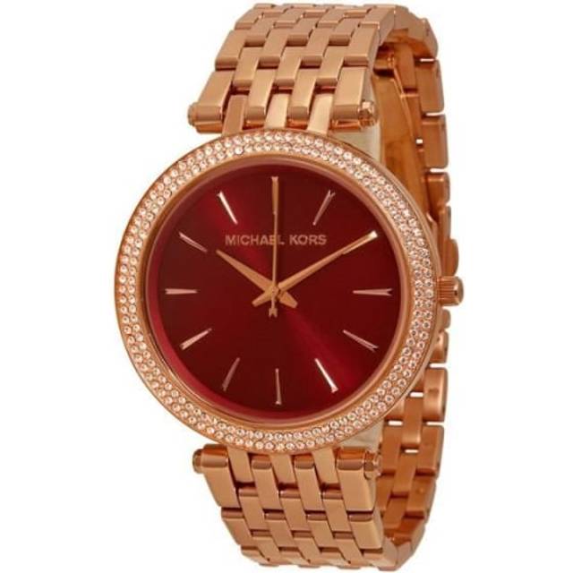 Michael Kors Darci Ladies Watch Rose Gold PVD Bracelet Red Dial MK3378