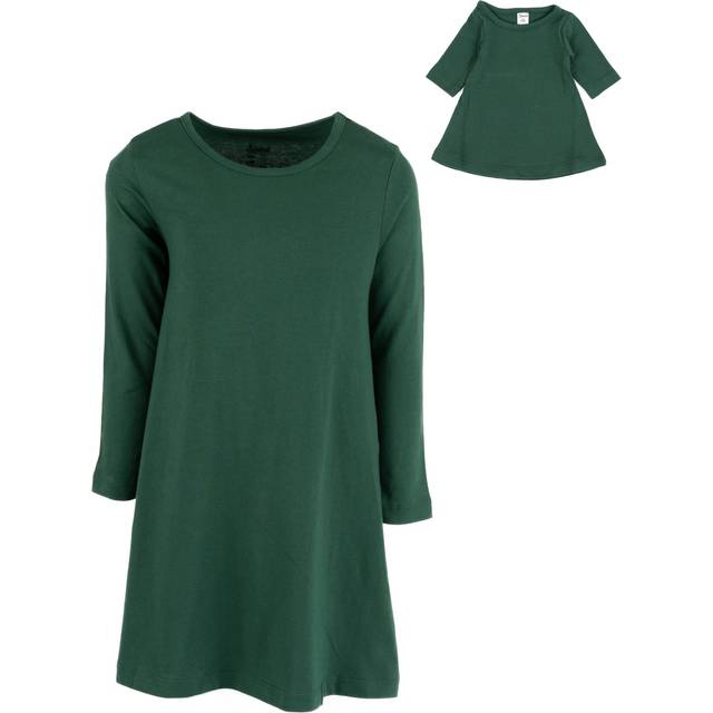 Leveret girl and Doll cotton Dress Solid green 10 Year