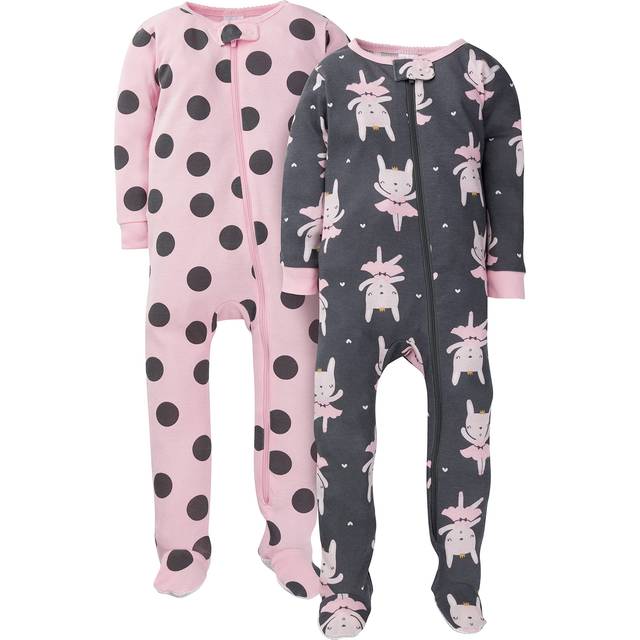 Gerber Baby Girls' 2-Pack Footed Pajamas  Purple Bunny  3 Months