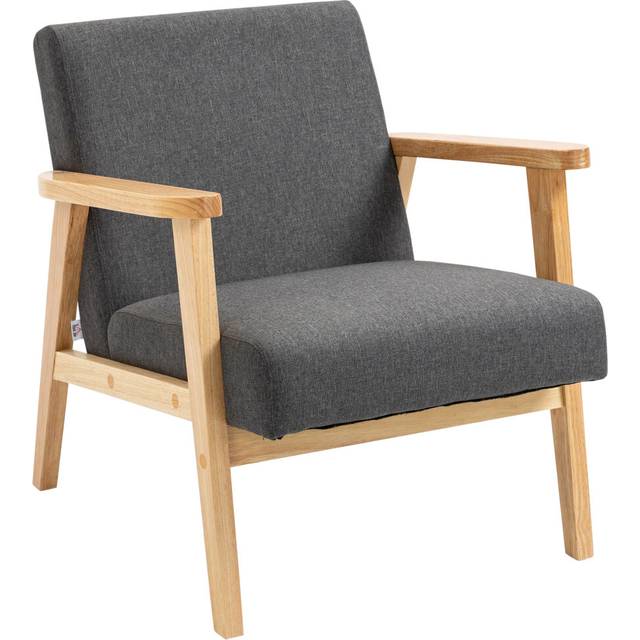 HOMCOM Modern Fabric Accent Chair with Rubber Wood Leg Grey