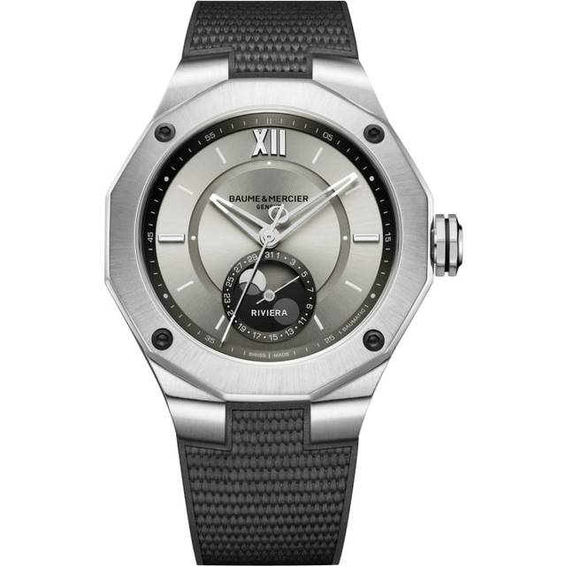 Baume & Mercier - Riviera Baumatic Automatic Moon-Phase 43mm Stainless Steel and Rubber Watch, Ref. No. 10681 - Men - Silver