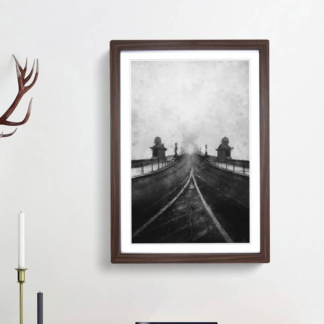 Szechenyi Chain Bridge in Budapest - Picture Frame Painting Print - Walnut Framed (63cm H x 45cm W x 2cm D)