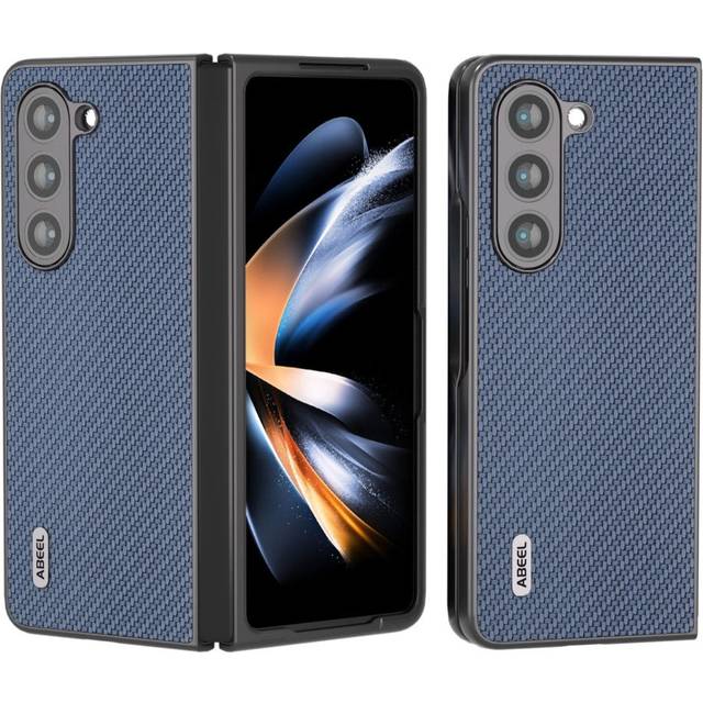 Samsung Galaxy Z Fold5 (5G) Läderklädd Plast Skal - Blå Carbon