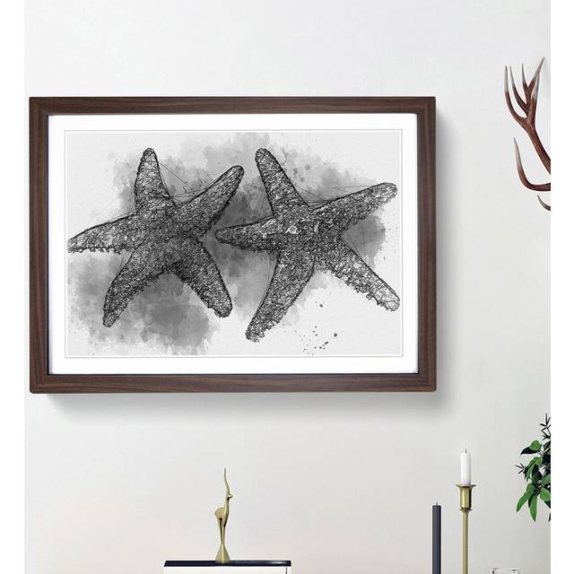 Two Starfish in Abstract - Picture Frame Graphic Art Print - Walnut Framed (27cm H x 36cm W x 2cm D)