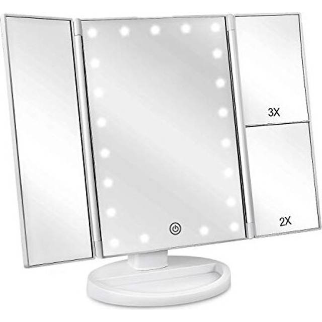 Lighted Vanity Makeup Mirror with 3X/2X/1X Magnification, 21 LED Lights and Touch Screen Dimmable Mirror, Two power Supply Mode Tabletop Makeup mirror