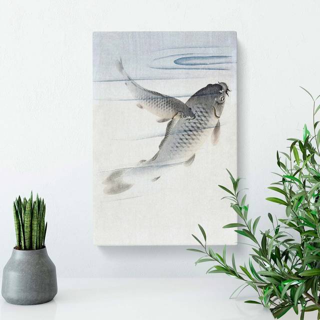 Pair of Carps by Ohara Koson - Wrapped Canvas Painting Print (50cm H x 35cm W x 3cm D)