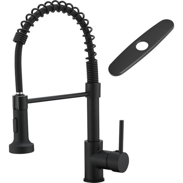 Black Kitchen Faucet with Pull Down Sprayer  AIMADI Commercial Single Handle Pull-Down Sprayer Kitchen Faucets Matte Black