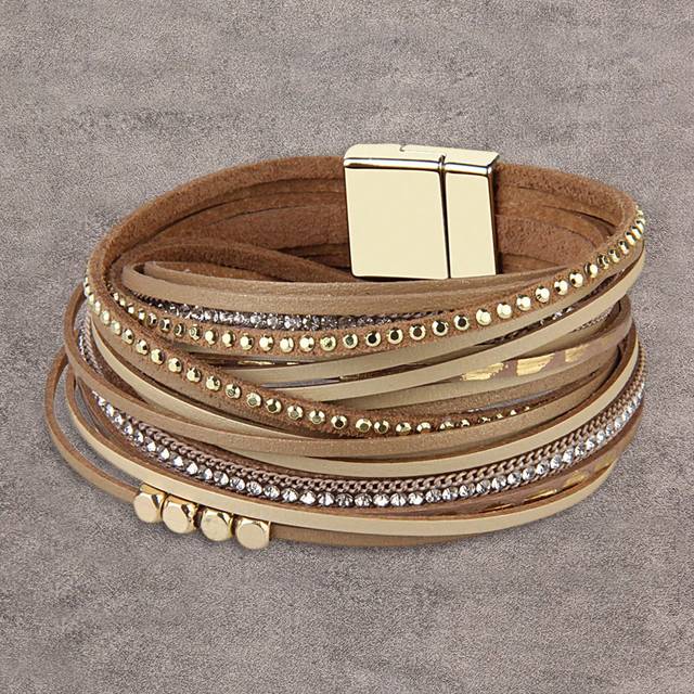 SHEIN 1pc Snake Pattern Leather Wrap Bracelet With Crystal Studs, Bohemian Style Wristband For Men, Gift For Women/Wife/Mother