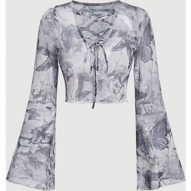 Aveloria Women&#39;s Floral Print Flared Sleeve Cross Strap T-Shirt