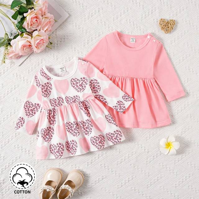 Baby Girl Vår/Sommar 2st Hjärttryckt Söta Eleganta Dagliga/Casual Klänningar - Multifärgad (6-9M,9-12M,12-18M,18-24M,2-3Y,3-6M)