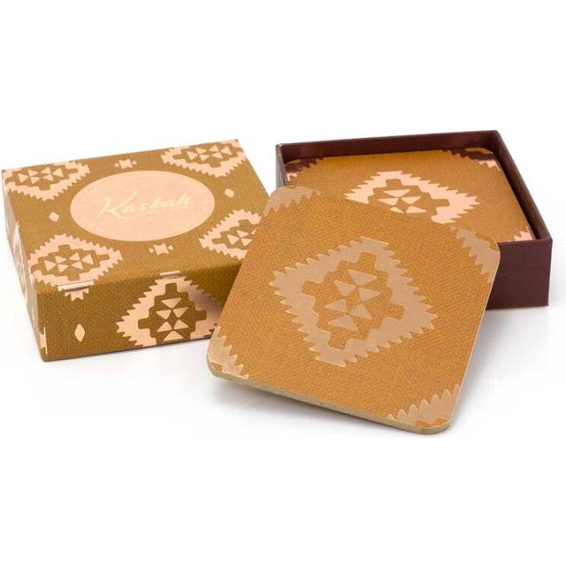 Set Of 6 Kasbah Coasters | 6 Piece Cork Square Drinks Coasters Set | Moroccan Style Coasters Cup Mug Table Mats