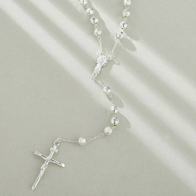 SHEIN Rosario De Plata Esterlina Para  Necklace Protection And Good Luck 24&#34; Long For Men Women