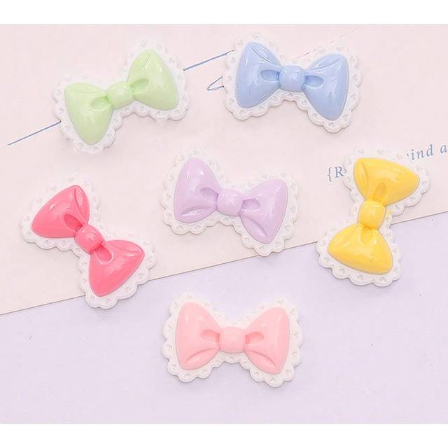 SHEIN 10pcs/Set Cute Cartoon Lace & Colorful Bow Knot Resin Jewelry Making Accessories Diy Craft Material
