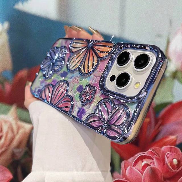 SHEIN Summer Plated Floral Pattern Cardboard Vintage Hollow Out 3D Painting Flower Drop-Proof TPU Dopamine Case Compatible With Iphone11, IPhone13, IPhone14