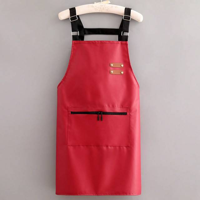 SHEIN 1pc Zippered Pocket Apron, Faux Leather Waterproof Oil Proof H Strap Kitchen Home Fashionable Workwear,Kitchen,Bathroom,Home,Household Supplies