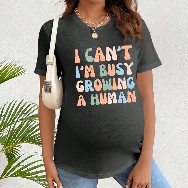 Graviditetskläder Slagord Tryckt Kort Ärm T-shirts - Mörkgrå (L,M,S,XL)