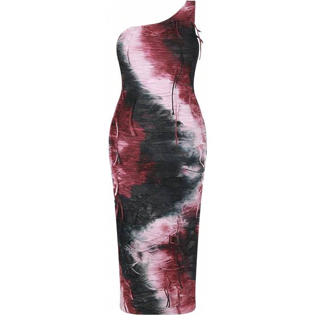 Flirla Bohemian Style Distressed Tie-Dye Plus Size Women&#39;S One Shoulder Dress