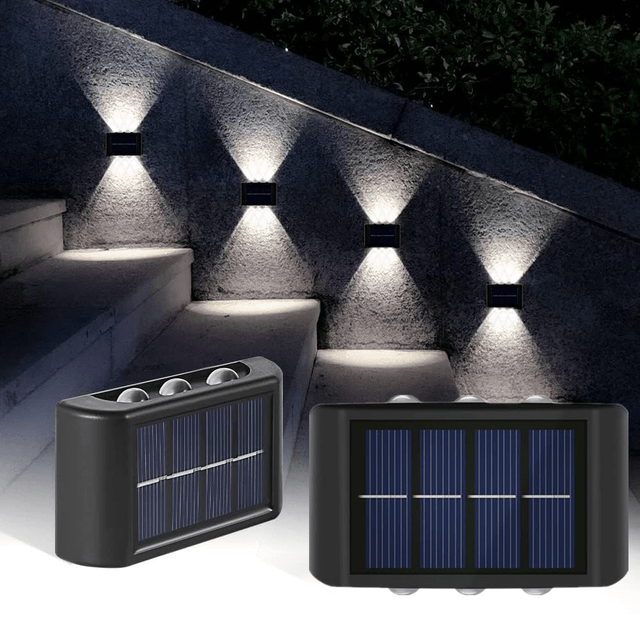 SHEIN 6LED Beads Solar Up Down Lights Outdoor Waterproof, Modern Nordic Sconce Illuminate Outside Sunlight Sensor Lamp, Black Exterior Light Fixture Wall Mo