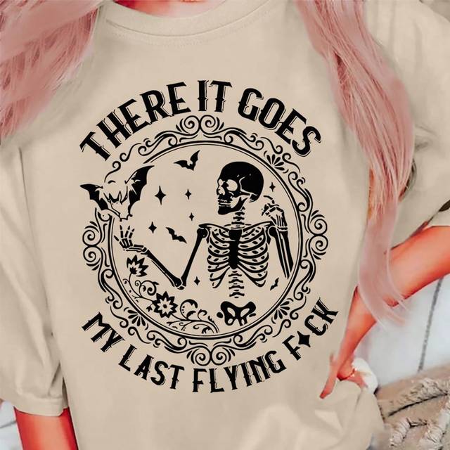 INAWLY Plus Size Skull & Slogan Print Short Sleeve T-Shirt Women Graphic Tee Top For Summer