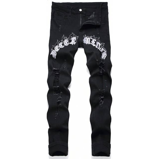 Manfinity Men&#39;s Fashionable Letter Embroidered Jeans