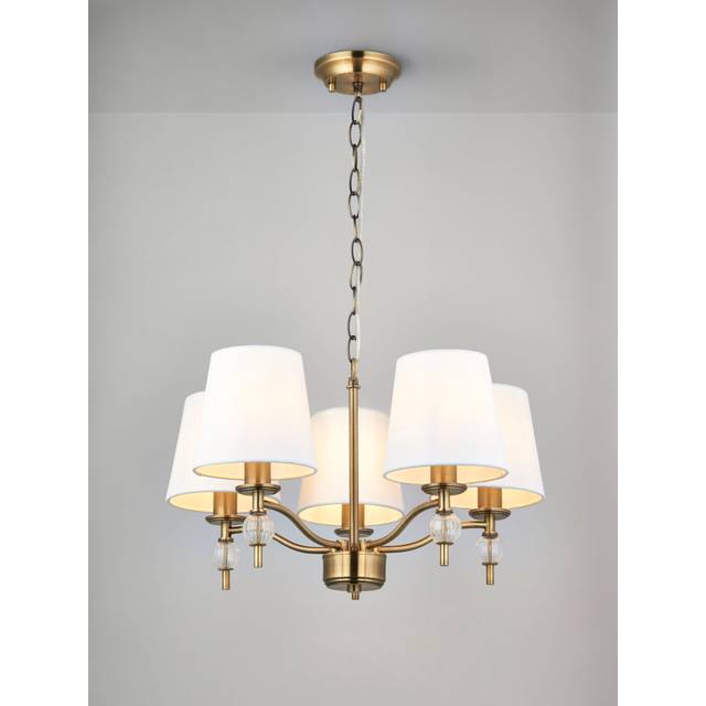John Lewis Haverstock 5 Arm Pendant Ceiling Light, Antique Brass