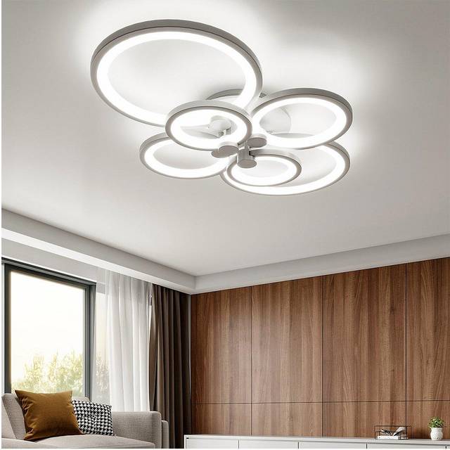 Modern Circular LED Semi Flush Ceiling Light-75cm W - White - One Size