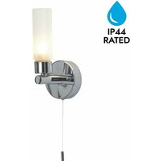 Modern polished chrome & glass ip44 bathroom wall light with pull cord switch