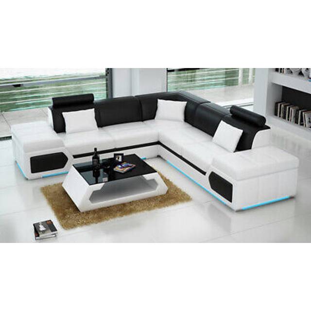 Leather sofa l shape couch living area corner sofa set design modern sofa + usb