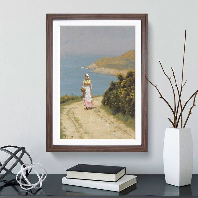 Coastal Path by Edmund Leighton - Picture Frame Graphic Art - Walnut Framed (36cm H x 27cm W x 2cm D)