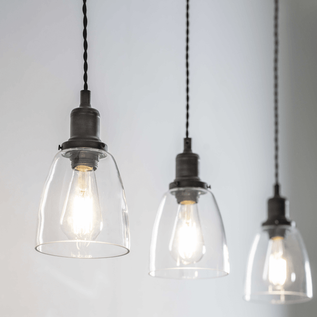 Garden trading hoxton domed glass triple bar pendant light in antique bronze