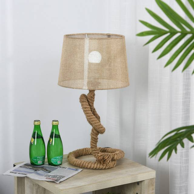 HOMCOM Nautical Style Rope Base Table Lamp - Beige - Yellow