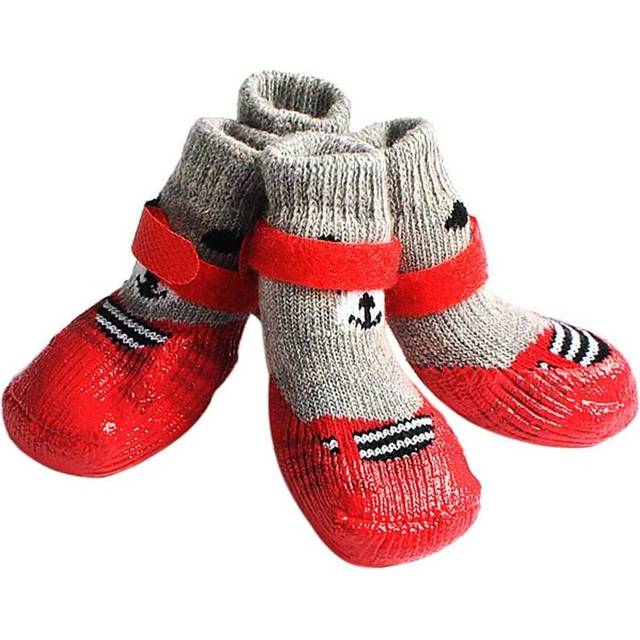 Non-Slip Dog Socks, Waterproof Cotton Pet Boots For Indoor (Red) S