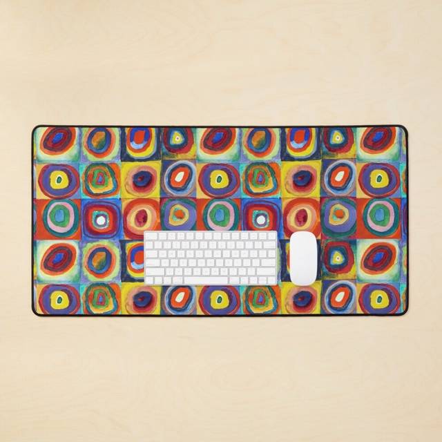Desk Mat Wassily Kandinsky - Color Study, Squares with Concentric Circles - Bauhaus Art Large Gaming Mouse Pad 35x16 inch