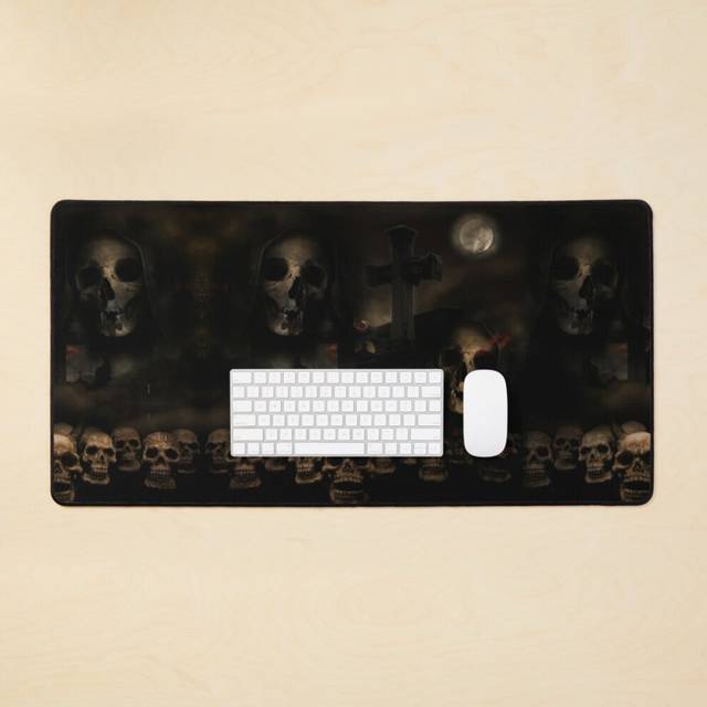 Desk Mat Gothic Skulls at Cemetery Large Gaming Mouse Pad 35x16 inch