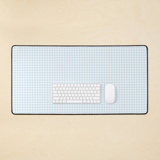 Desk Mat Pale Blue and White Gingham Pattern Large Gaming Mouse Pad 35x16 inch