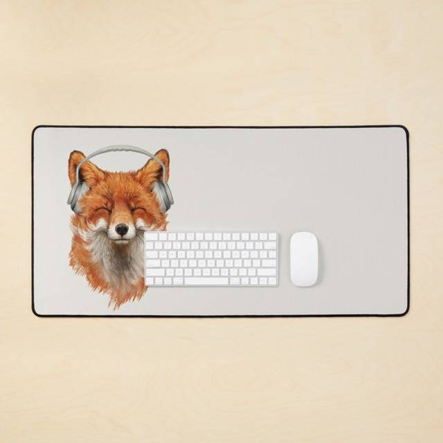 Desk Mat Smiling Musical Fox Large Gaming Mouse Pad 35x16 inch