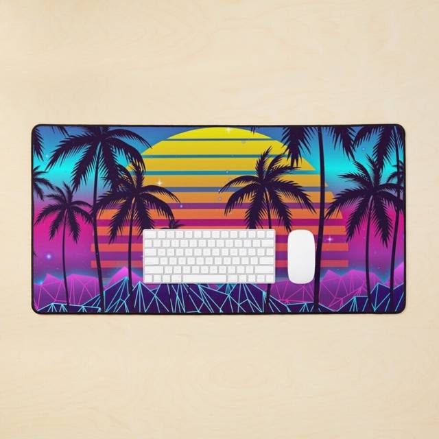 Desk Mat Radiant Sunset Synthwave Large Gaming Mouse Pad 35x16 inch
