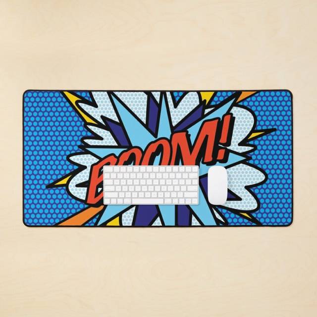 Desk Mat BOOM Comic Book Pop Art Modern Fun Retro Large Gaming Mouse Pad 35x16 inch