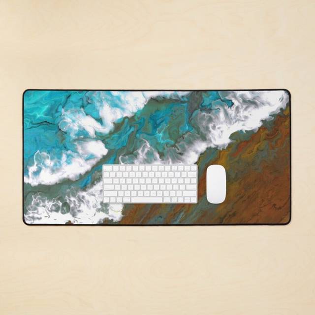 Desk Mat Beach Wave - Acrylic Pour Large Gaming Mouse Pad 35x16 inch