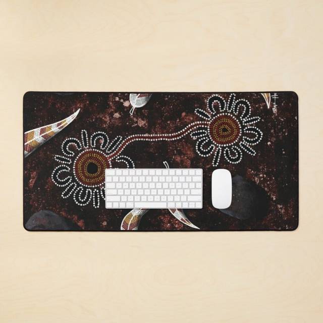 Desk Mat Authentic Aboriginal Art - Fallen Leaves  Large Gaming Mouse Pad 35x16 inch