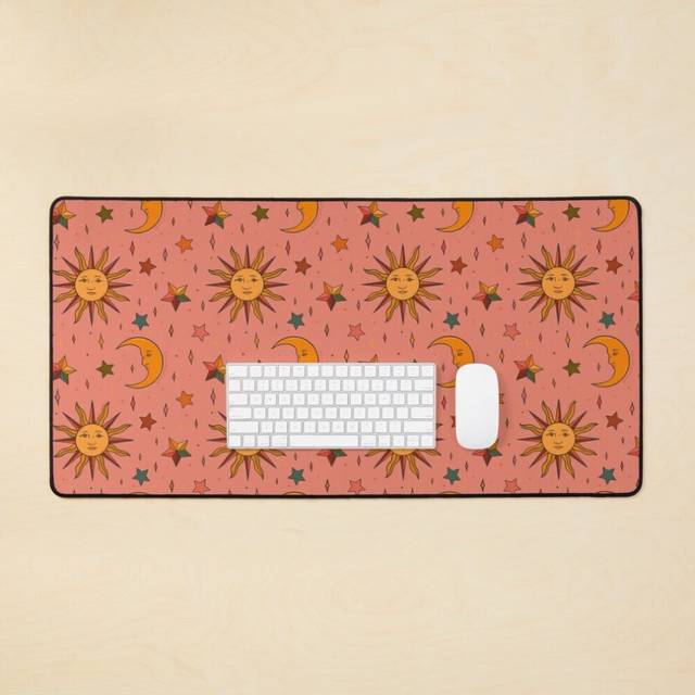 Desk Mat Folk Moon and Star Print Large Gaming Mouse Pad 35x16 inch
