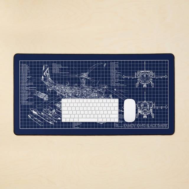 Desk Mat Kamov Ka-50 Black Shark Blueprint Large Gaming Mouse Pad 35x16 inch