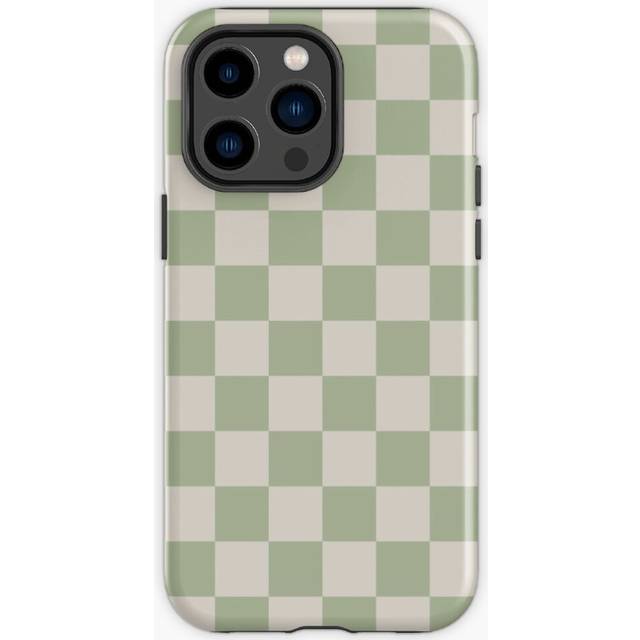 Phone Case  Checkerboard Check Checkered Pattern in Sage Green Beige for iPhone Samsung 14 13 12 11 Plus Pro Max Galaxy S23 S22 Ultra Note 20 10
