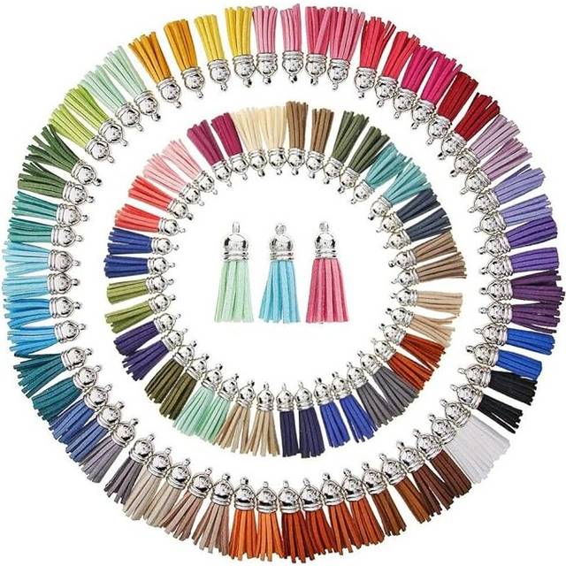 100 Pack Faux Suede Tassel with Silver Cap Key Chain Straps for Arts Crafts Handbag Jewellery Making Diy Hanging Decoration 38Mm Assorted Colors