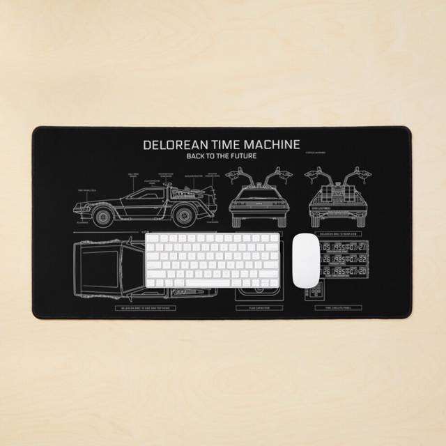 Desk Mat DeLorean Time Machine - Back To The Future (White Stencil - ) Large Gaming Mouse Pad 35x16 inch