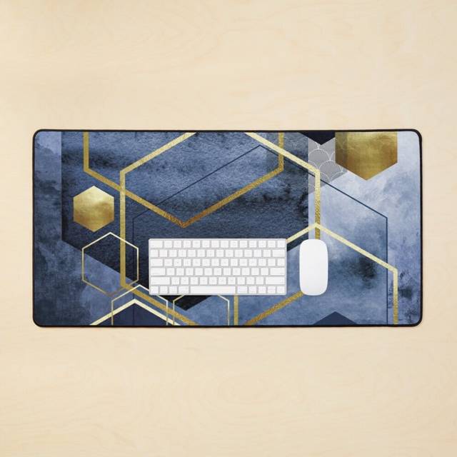 Desk Mat Abstract Geo in Blue Large Gaming Mouse Pad 35x16 inch