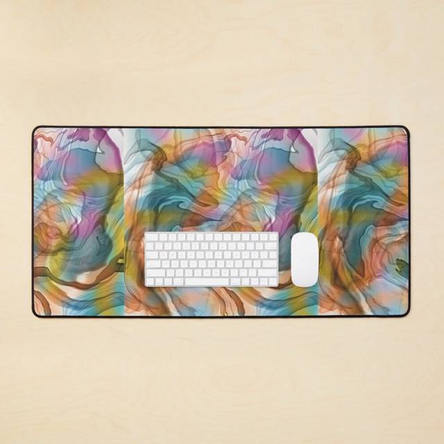 Desk Mat Colourful Alcohol Ink Pattern Large Gaming Mouse Pad 35x16 inch