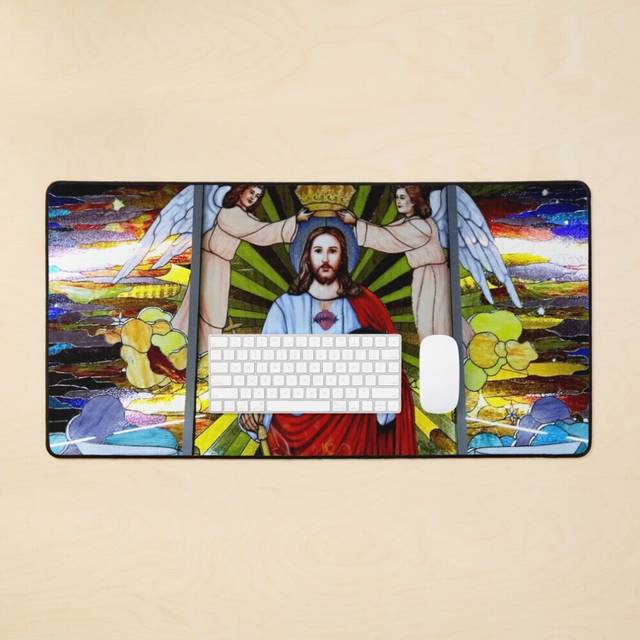 Desk Mat Stained Glass in Church Of Our Lord St Helenas Large Gaming Mouse Pad 35x16 inch